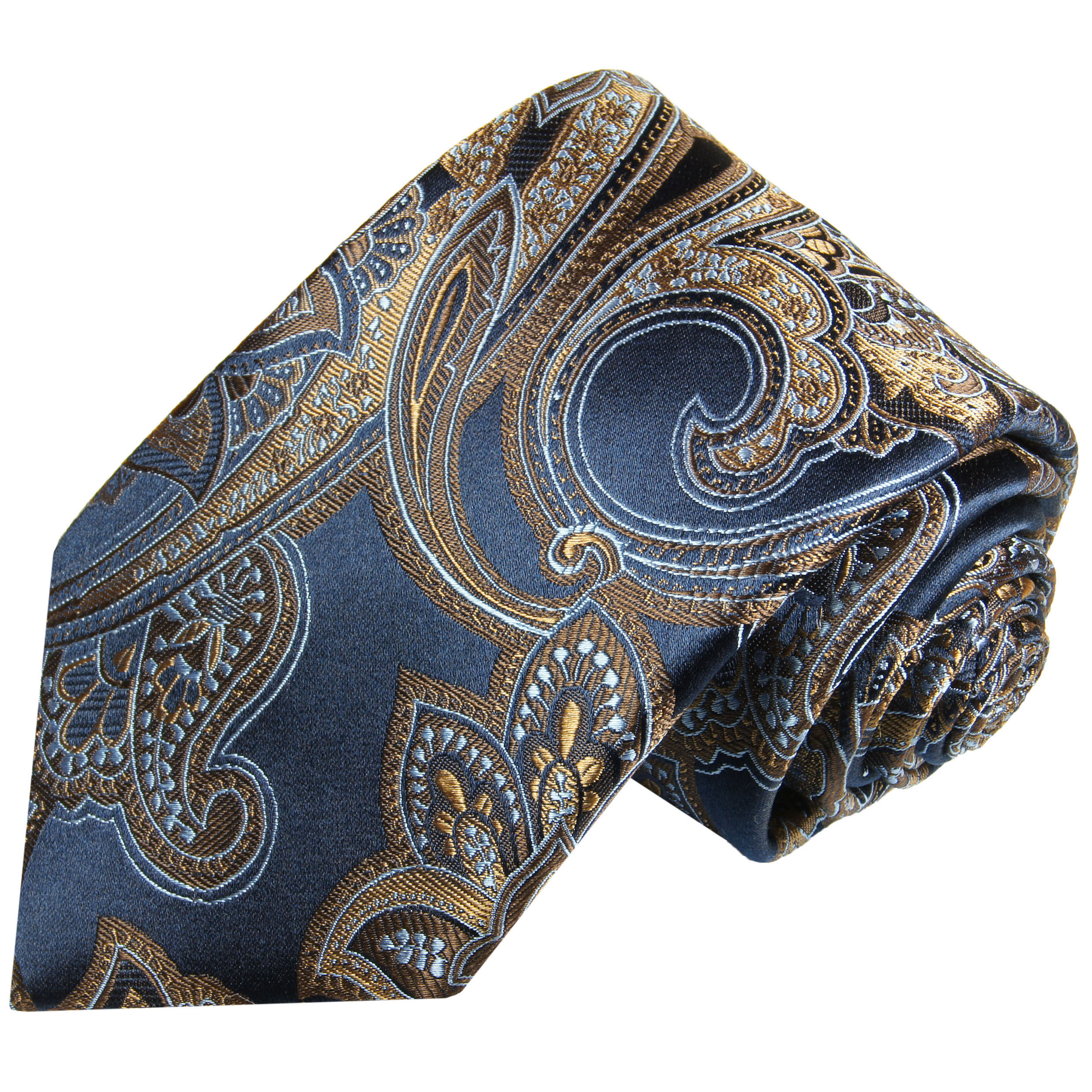 Krawatte Krawatten Schlips Binder de Luxe Tie cravate 115 Blau Schwarz Paisley 