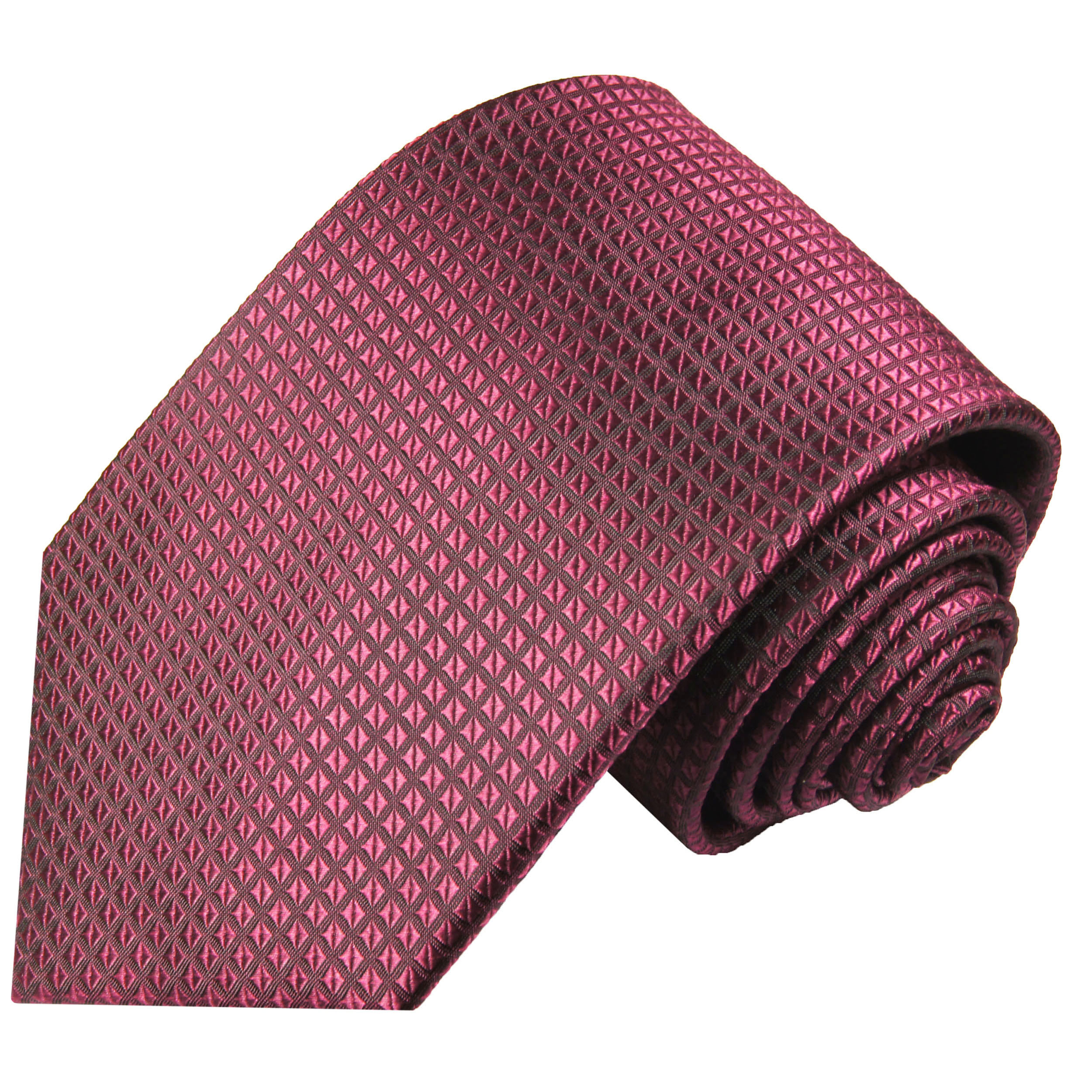 100% Seide Paul Malone Herren Krawatte himbeer kariert Set 3tlg Pinke Krawatte mit Einstecktuch und Manschettenknöpfe