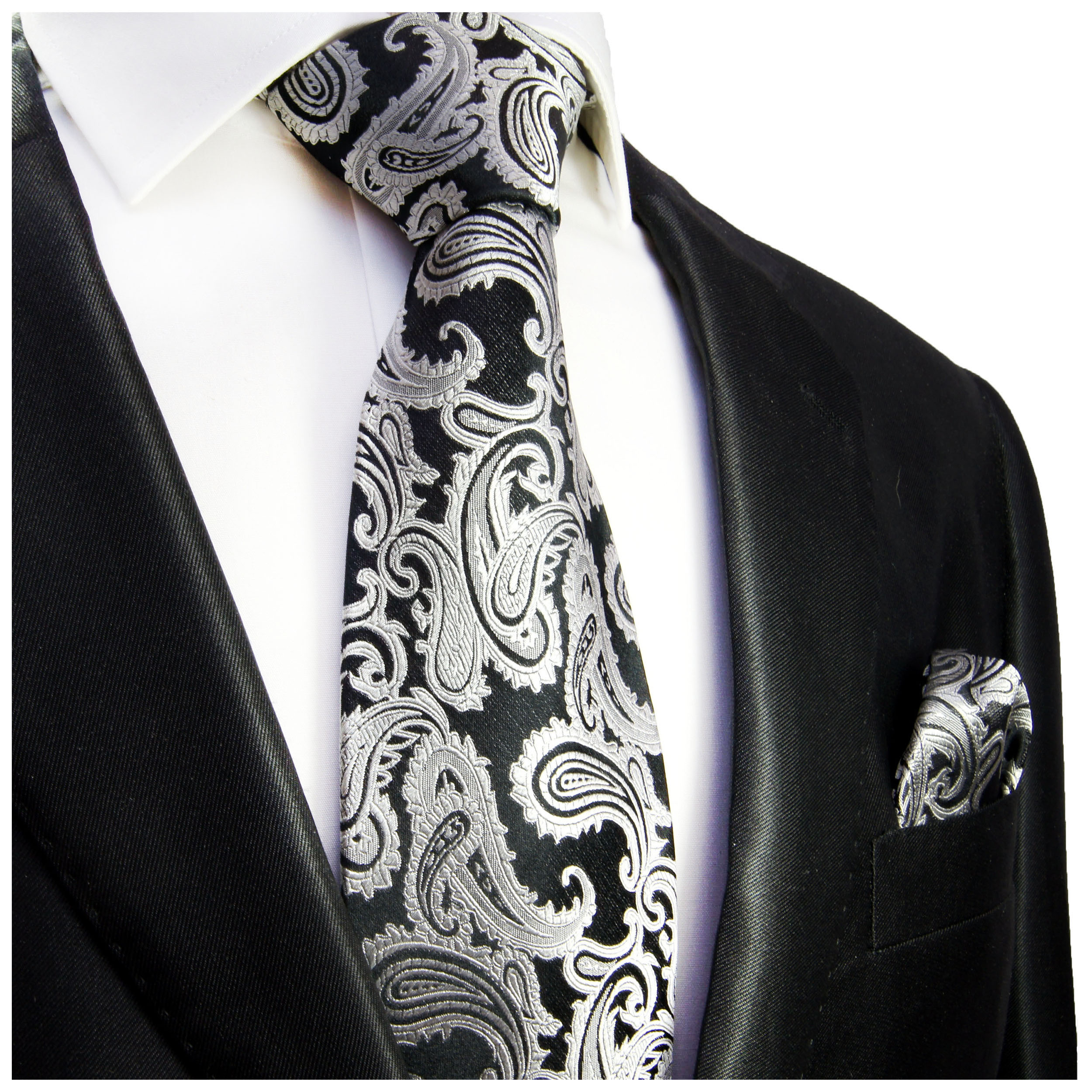 Satin Seidenkrawatte blau grau schwarz silber gestreift Krawatte Seide Tie 