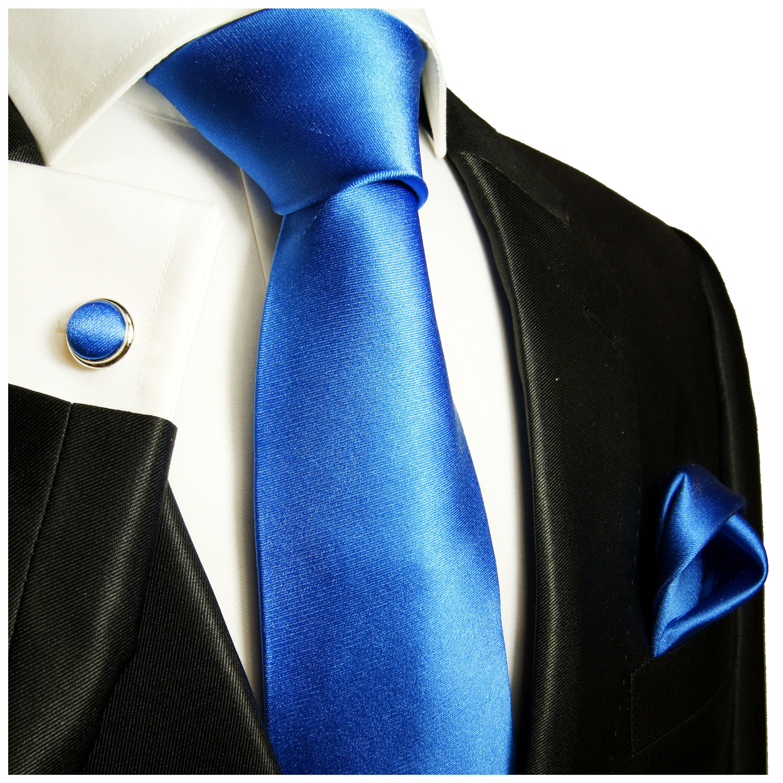 Krawatte Krawatten Set mit Einstecktuch Schlips Binder de Luxe blau türkis 527 