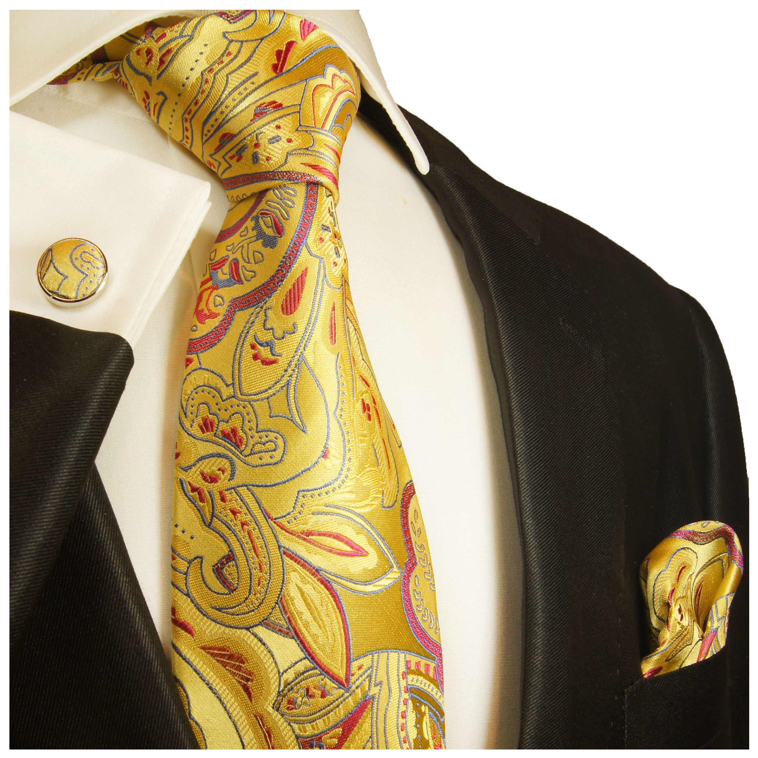 Einstecktuch Paul Malone Krawatten Set 2tlg creme beige florale Seidenkrawatte