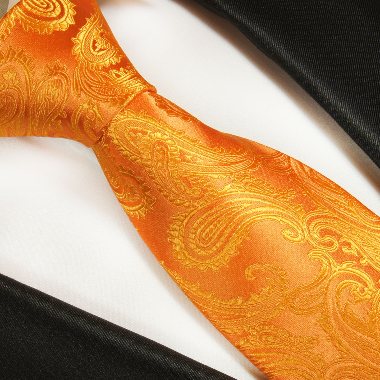 Herren Orange Blumen Gewebt Paisley Jacquard Krawatte Und Einstecktuch Satz