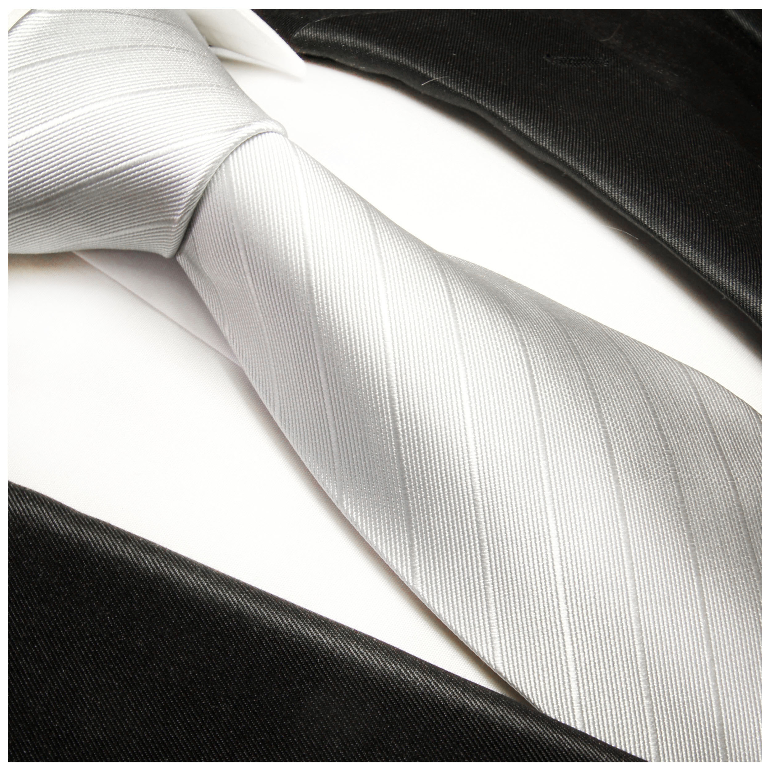 Krawatte silber uni gestreift | -50% | HIER KLICKEN - Paul Malone Shop