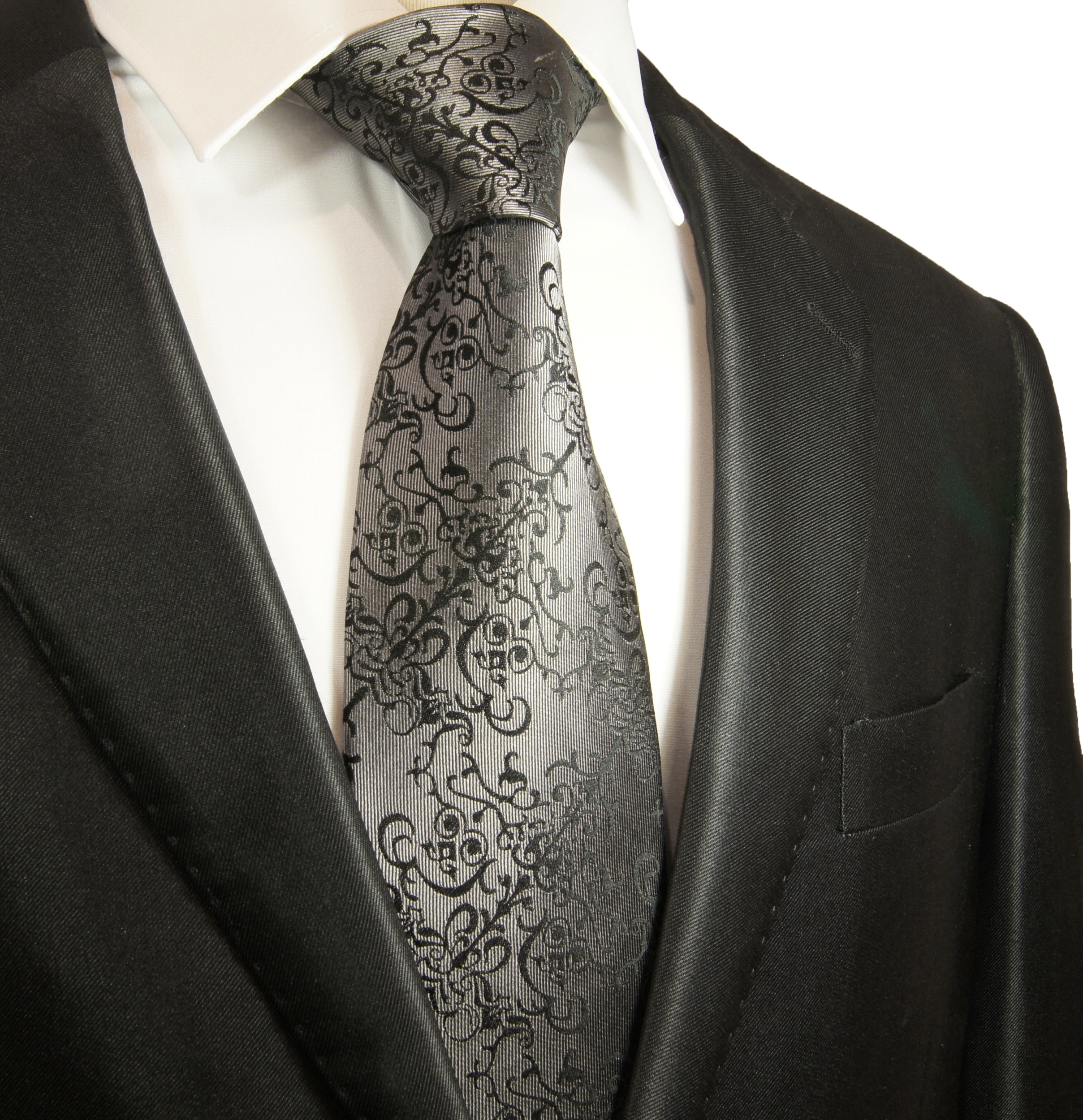 Silber schwarz Krawatte 100% Seidenkrawatte ( XL 165cm ) 2051 - Paul Malone  Shop