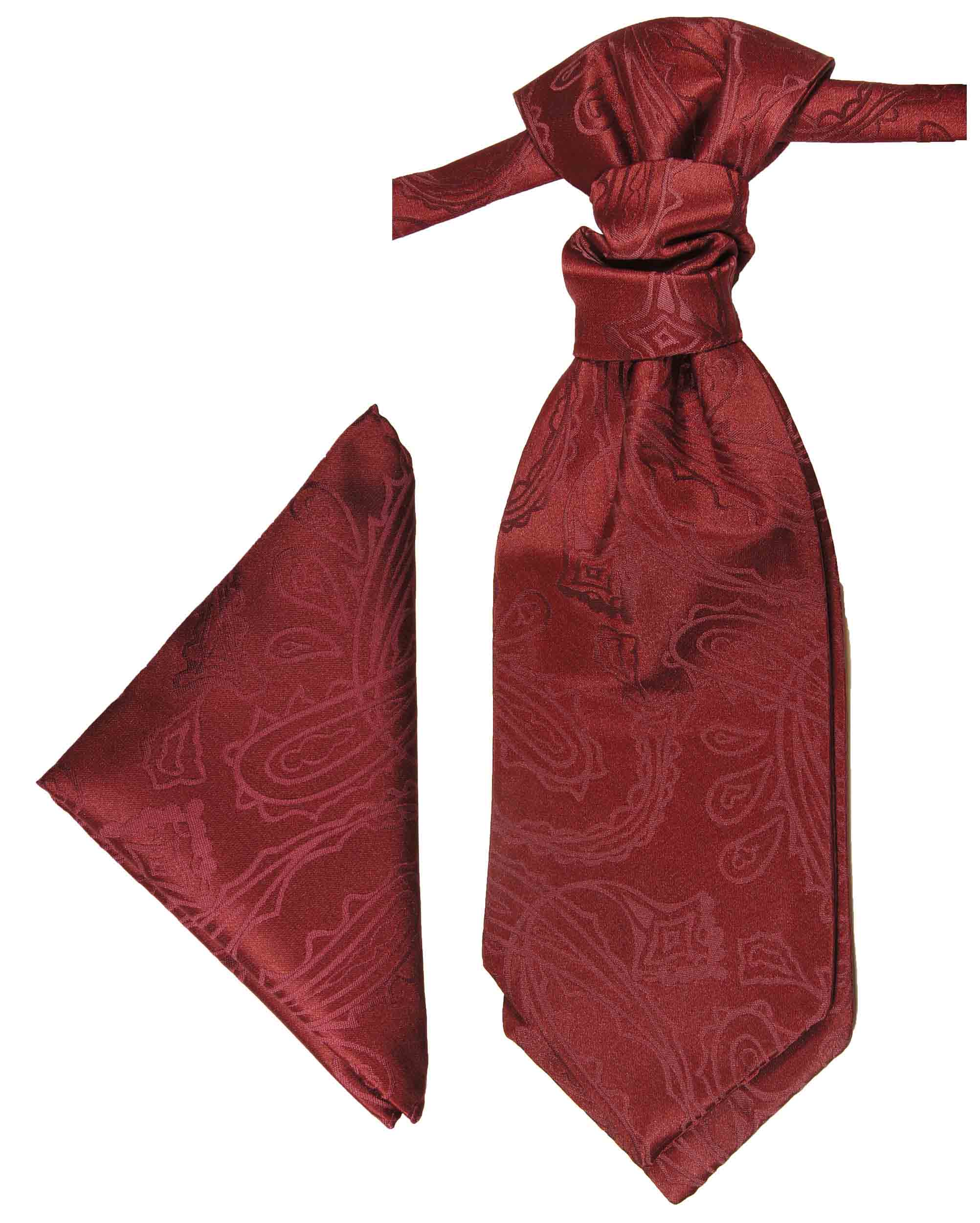 for Formal Occasions Men/'s Solid Burgundy Full Ascot Cravat Tie and Handkerchief