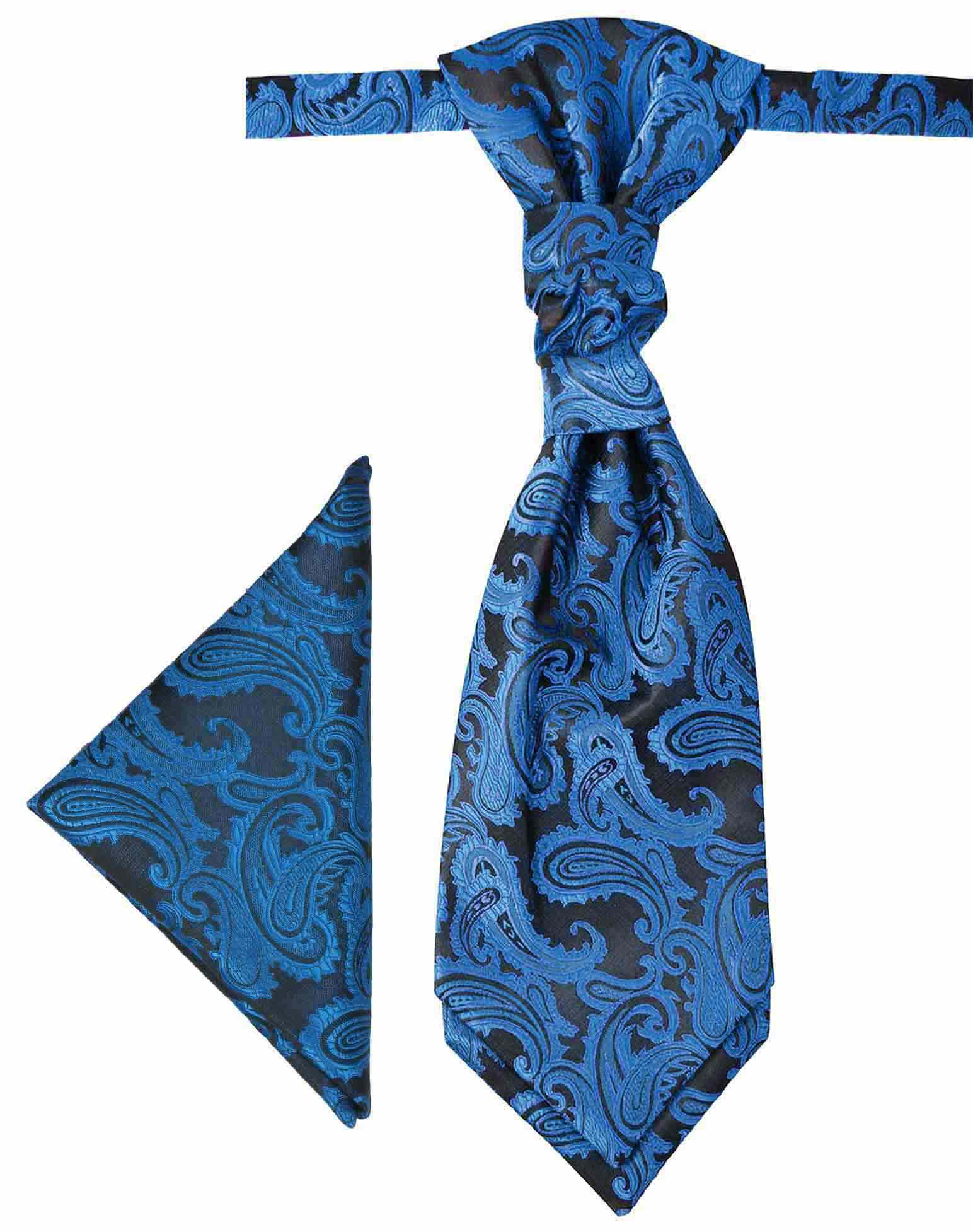 Paul Malone Blaues Krawatten Set paisley 2tlg Krawatte blau mit Einstecktuch