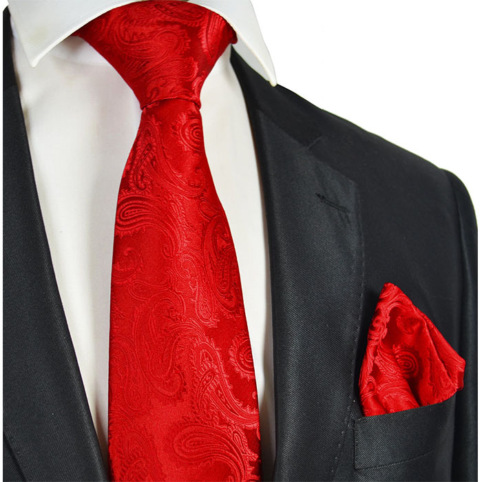 Red Mens Tie with Contrast Pocket Square Set 