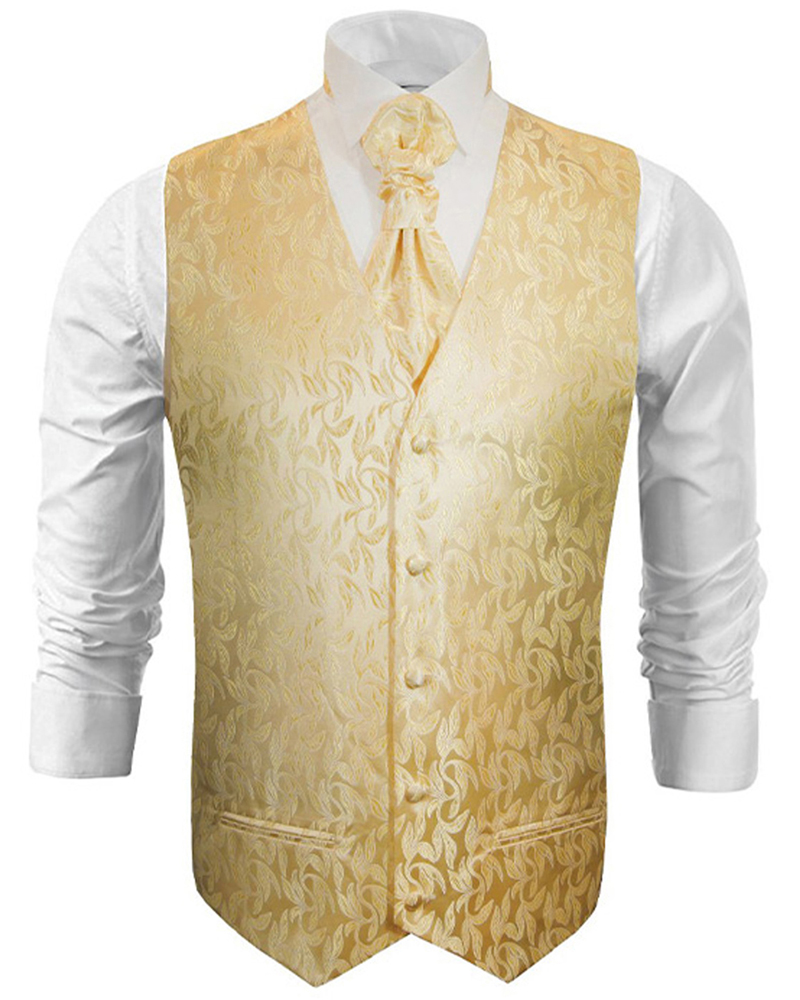 DQT Floral Paisley Ivory Mens Wedding Waistcoat & Cravat Set 