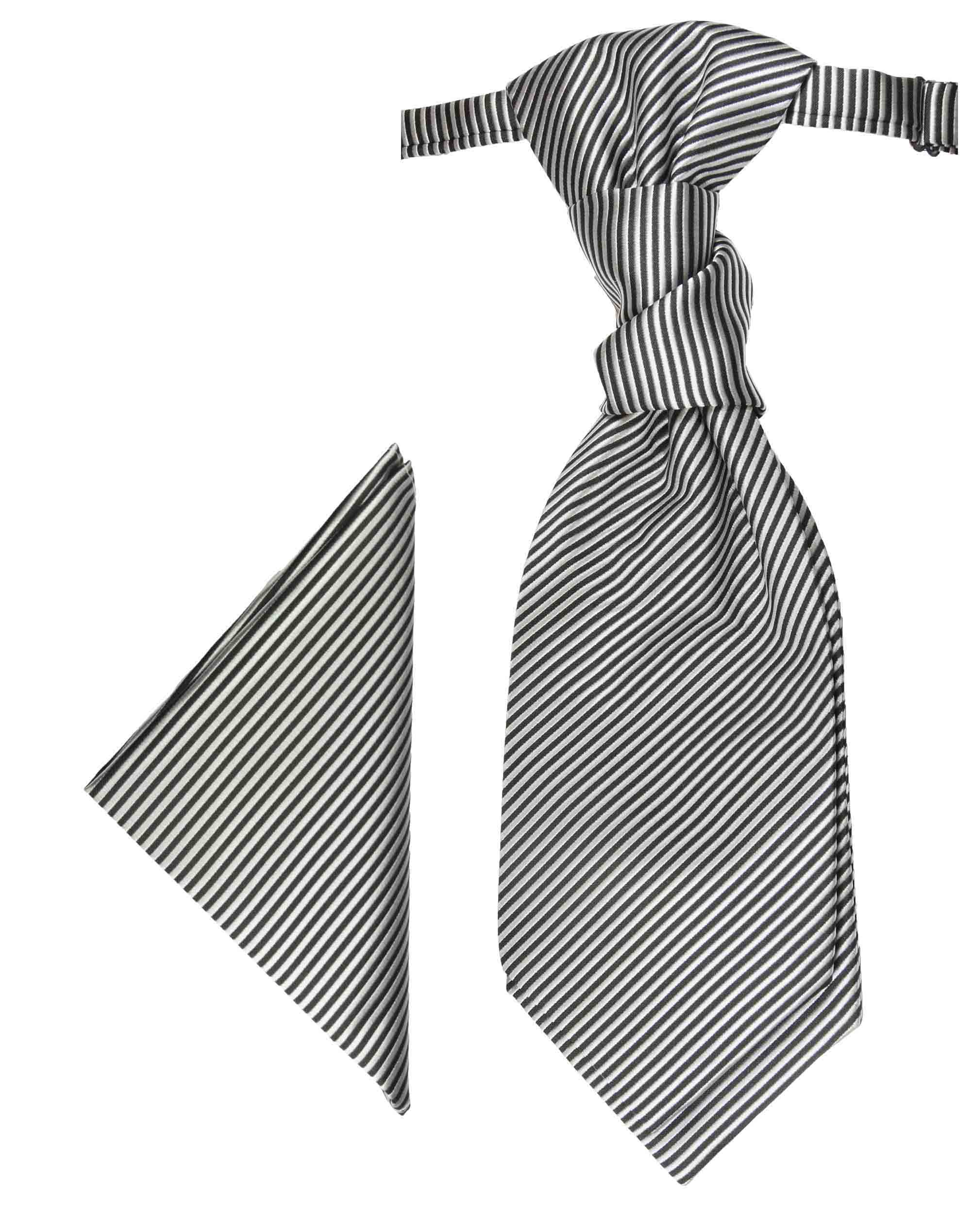 USED Cravat Necktie Pretied BLACK/SILVER STRIPE SC803 