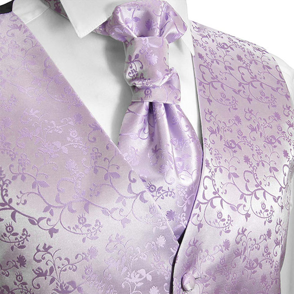 Wedding waistcoat with ascot tie purple lilac floral - Paul Malone Shop