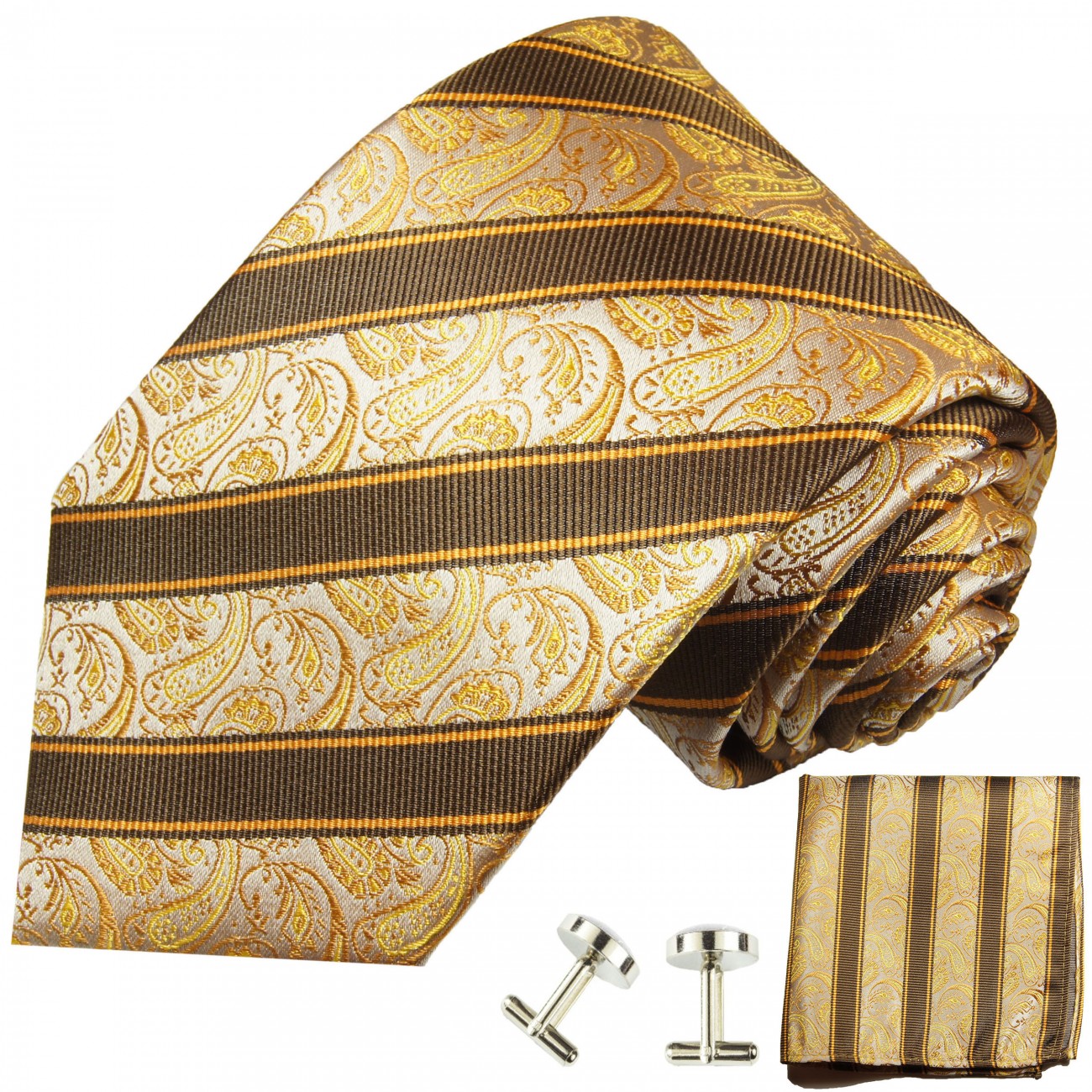 Extra lange Krawatte 165cm - braun paisley gestreift