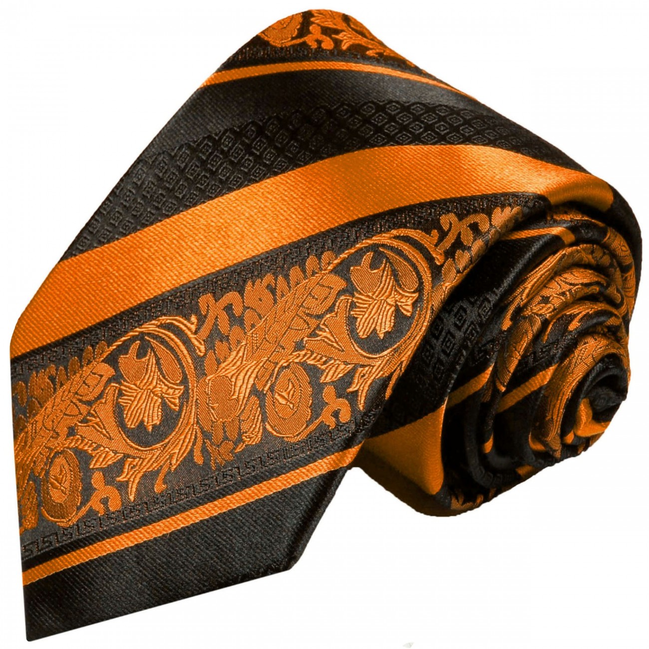 Extra lange Krawatte 165cm - Krawatte orange barock gestreift