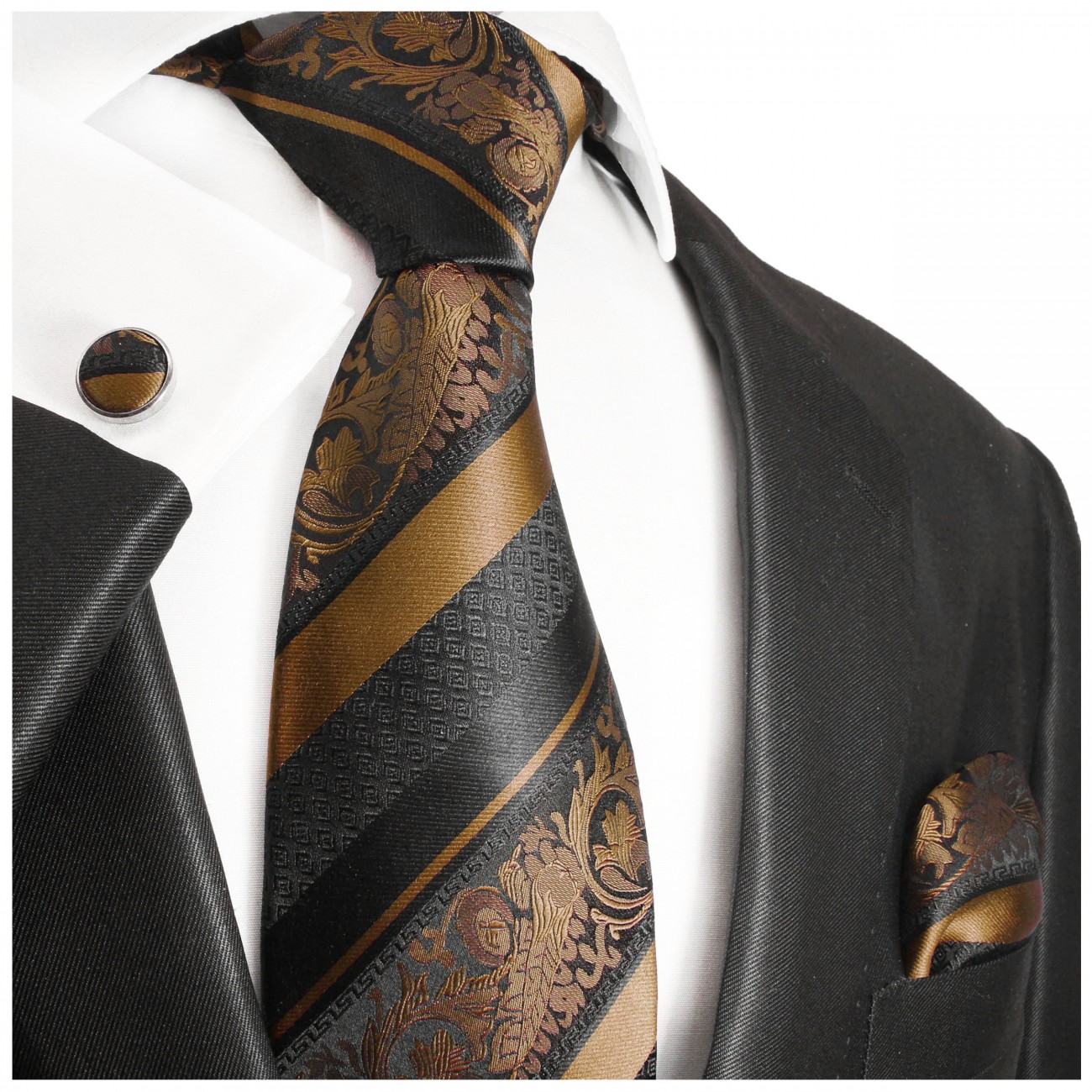 Extra lange Krawatte 165cm - Krawatte braun barock gestreift