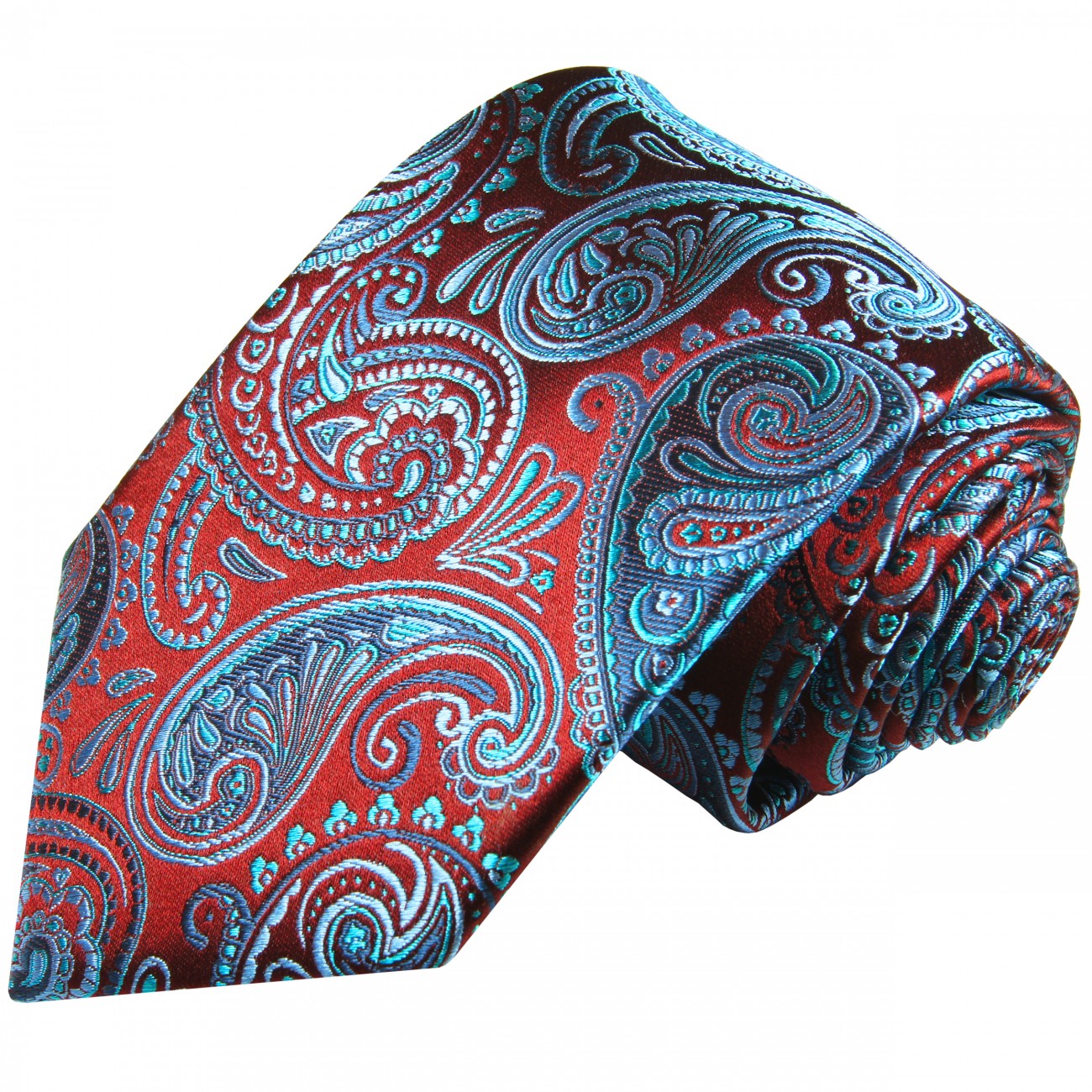 Extra lange Krawatte 165cm - Krawatte rot türkis paisley