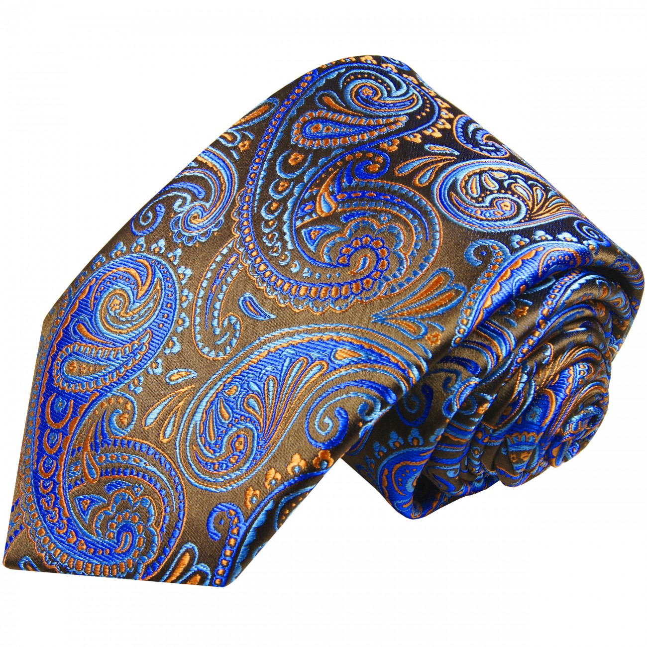 Extra lange Krawatte 165cm - Krawatte blau braun paisley
