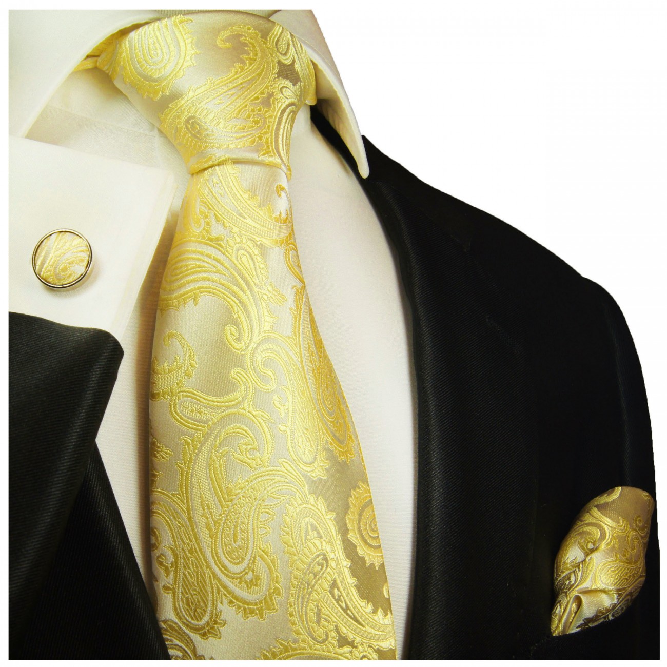 Extra lange Krawatte 165cm - Krawatte gelb paisley