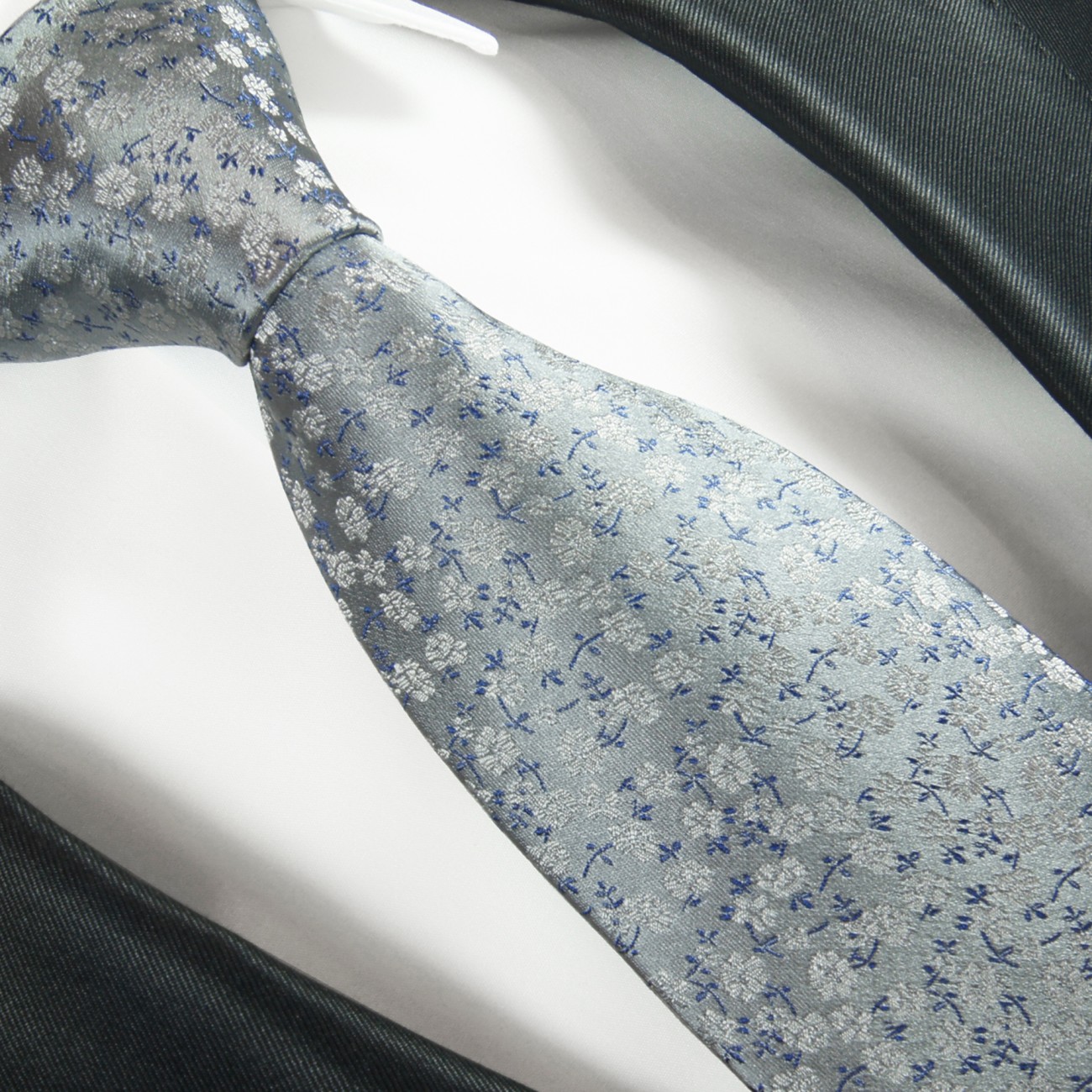 silber blau floral Krawatte