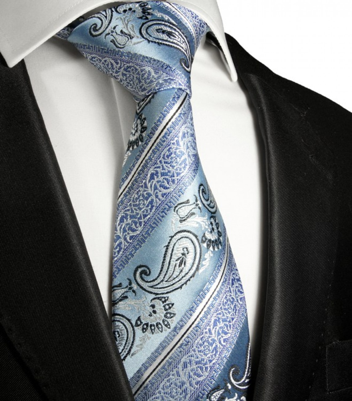 Hellblaue Krawatte paisley gestreift Seide 384