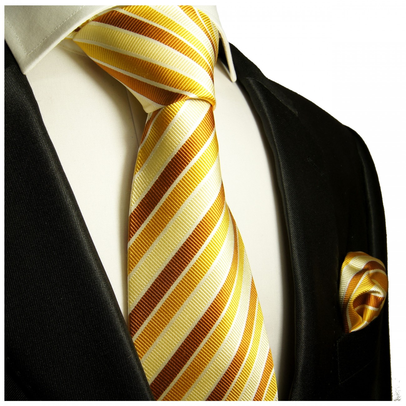 Krawatte gelb gold braun mit Einstecktuch