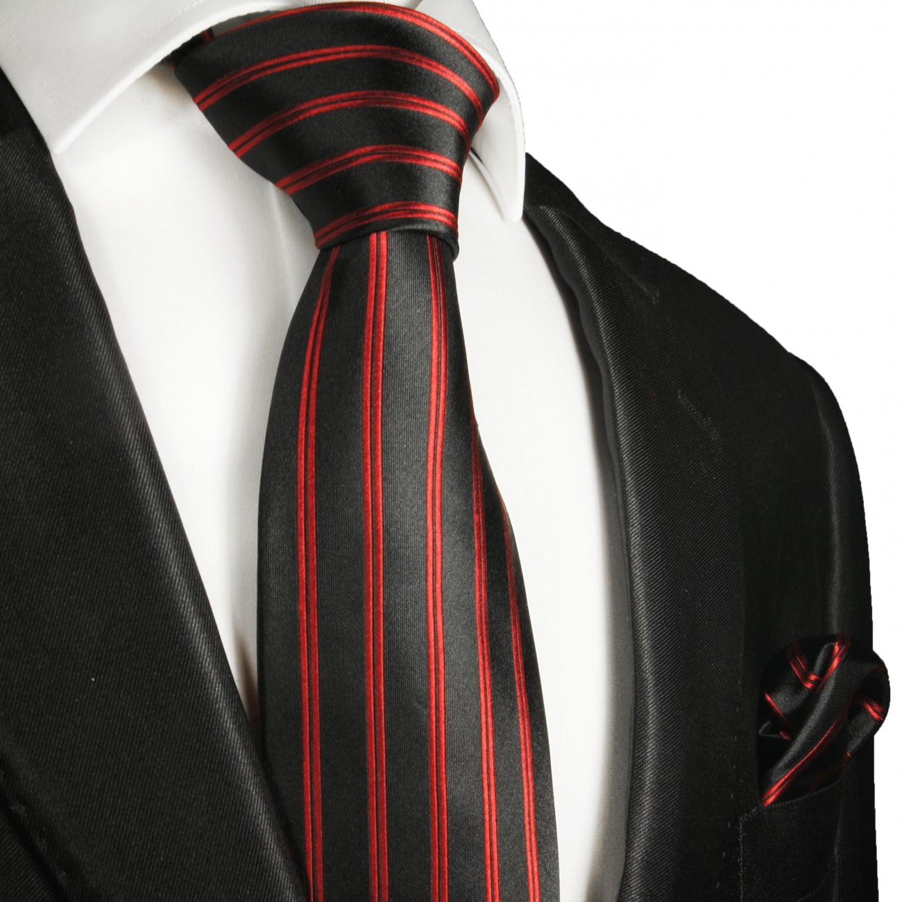 Men’s Tie & Handkerchief Set Two Shade Red with White Stripe LUC281 