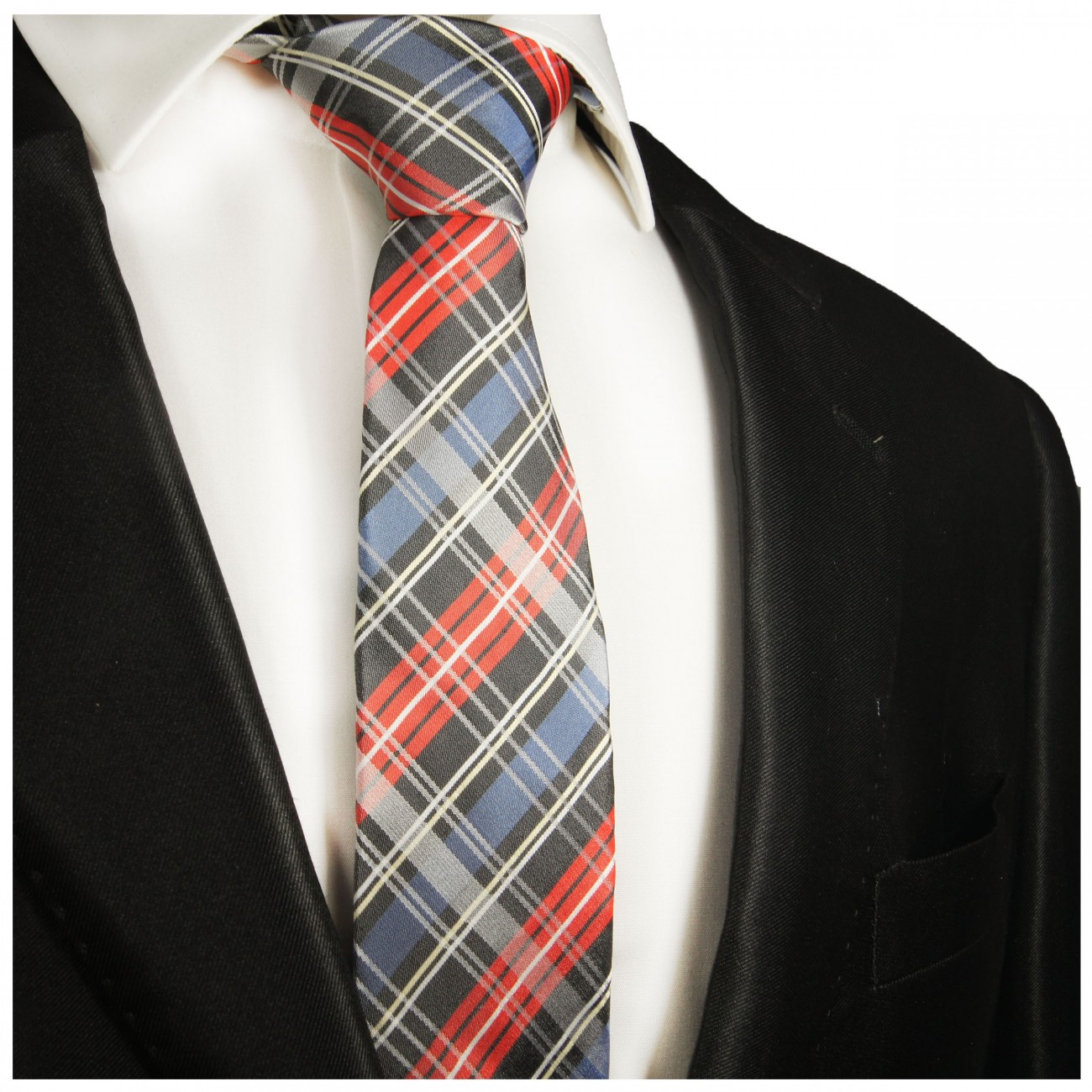 Schmale Schottenmuster blau rote Krawatte 100% Seidenkrawatte 636-schmal