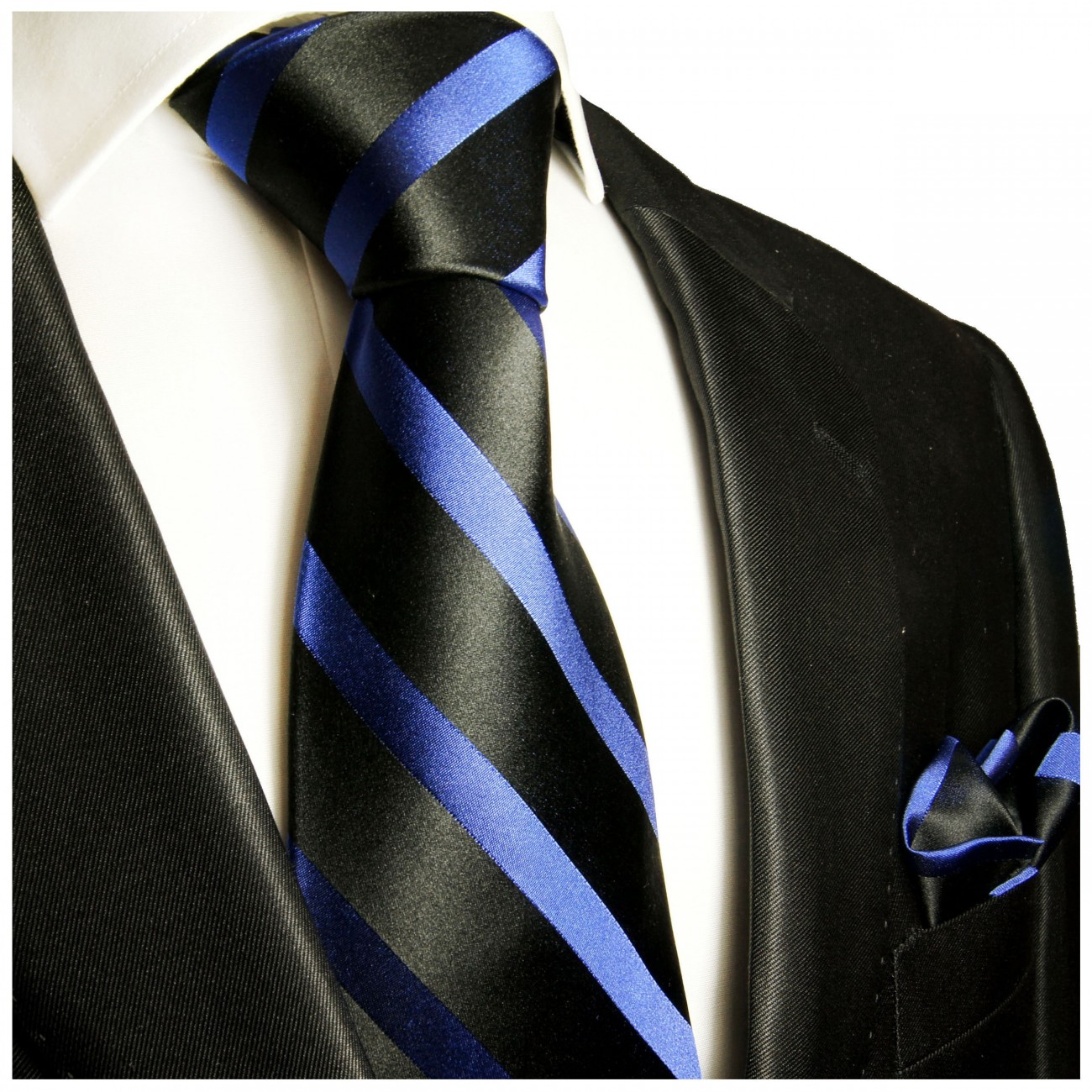 Krawatte schwarz blau mit Einstecktuch 295
