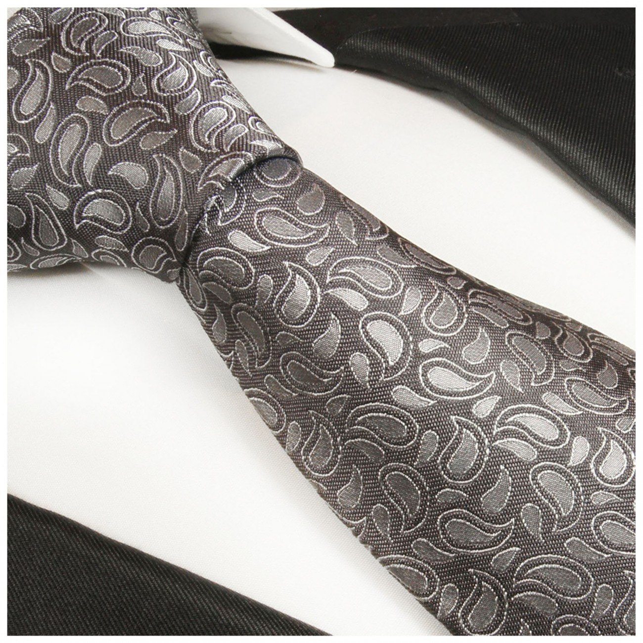 Extra lange Krawatte 165cm - silber grau paisley