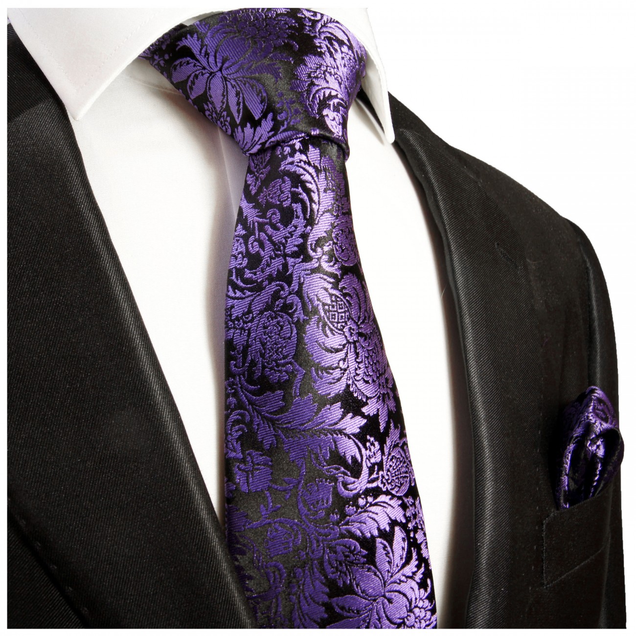Krawatte lila violett floral Seide mit Einstecktuch