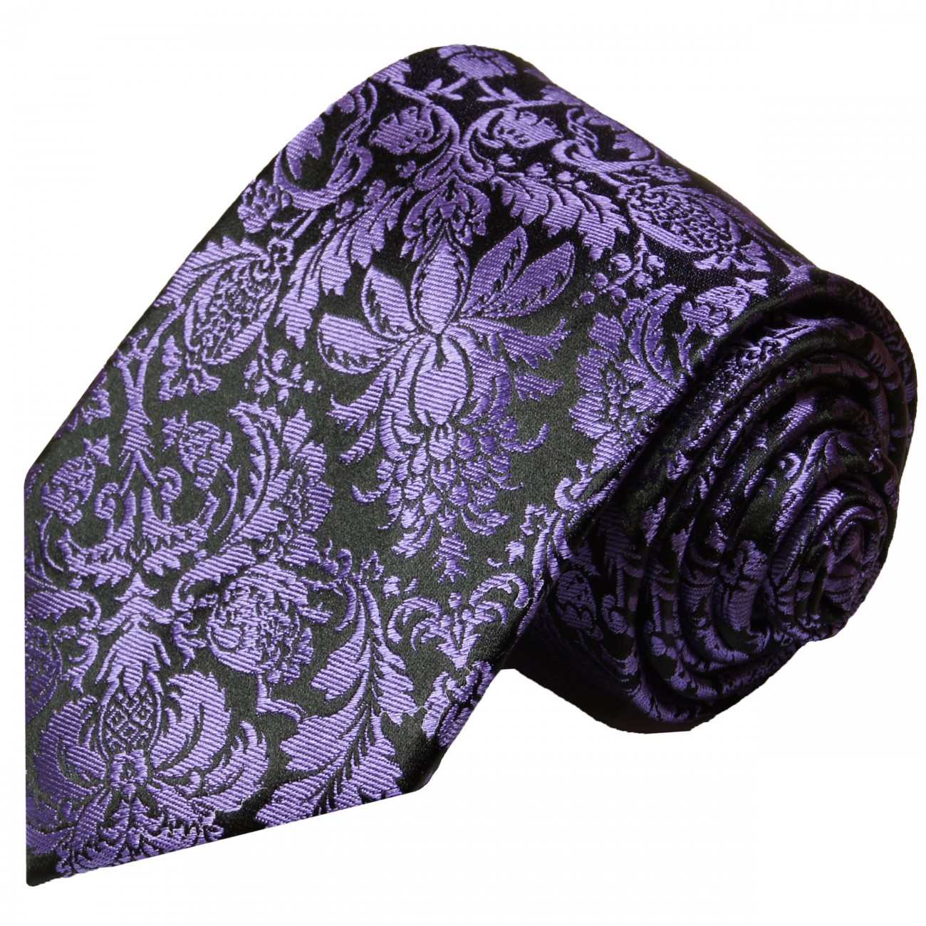 Extra lange Krawatte 165cm - Krawatte schwarz lila floral