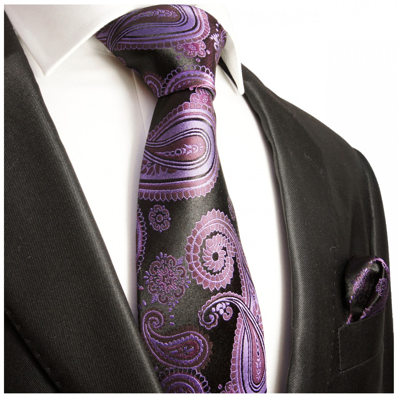 Krawatte lila violett paisley Seide mit Einstecktuch