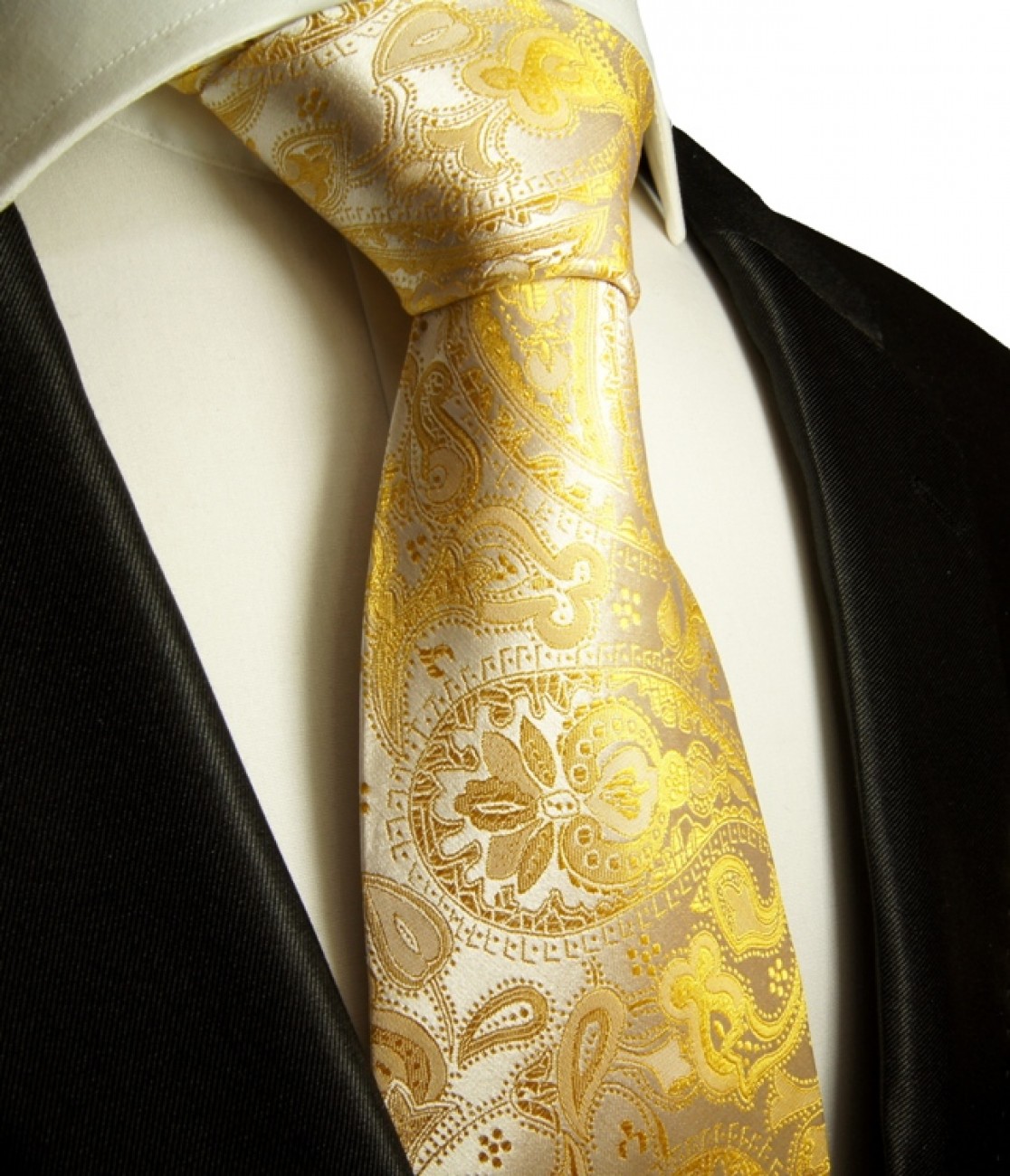 Extra lange Krawatte 165cm - Krawatte Überlänge - gelb paisley