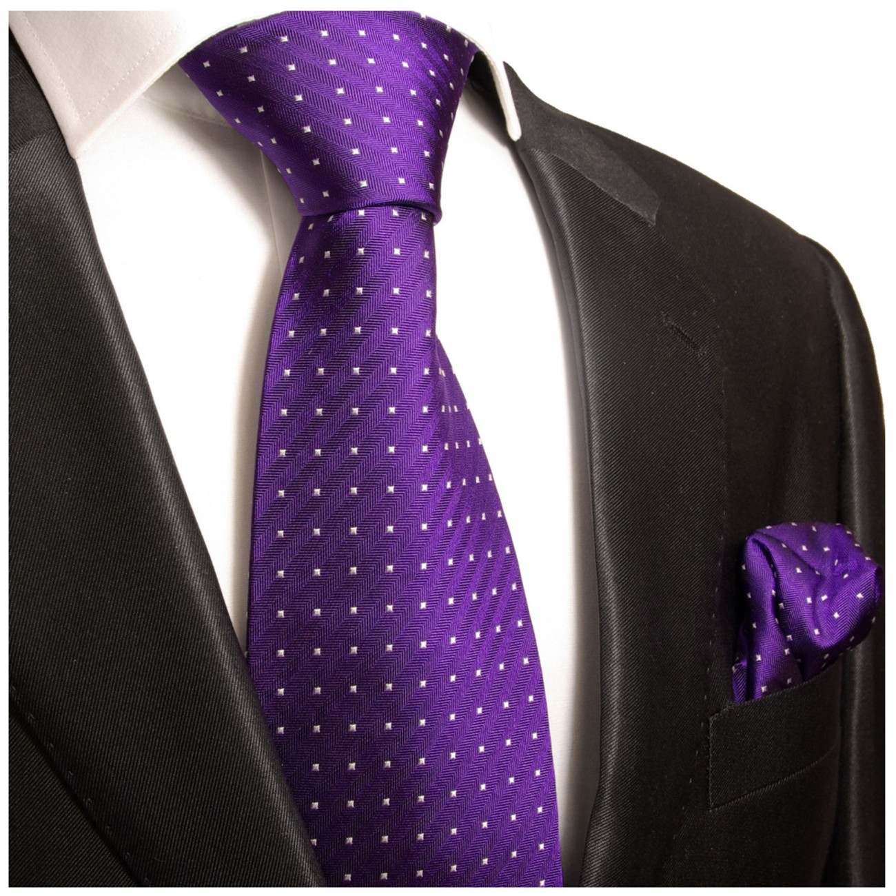 Krawatte lila violett gepunktet Seide mit Einstecktuch