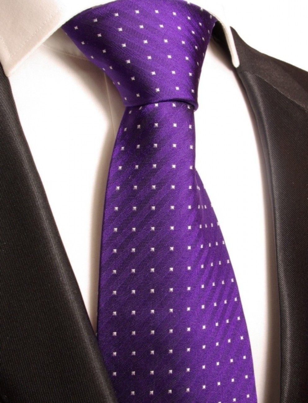 Extra lange Krawatte 165cm - Krawatte Überlänge - lila gepunktet