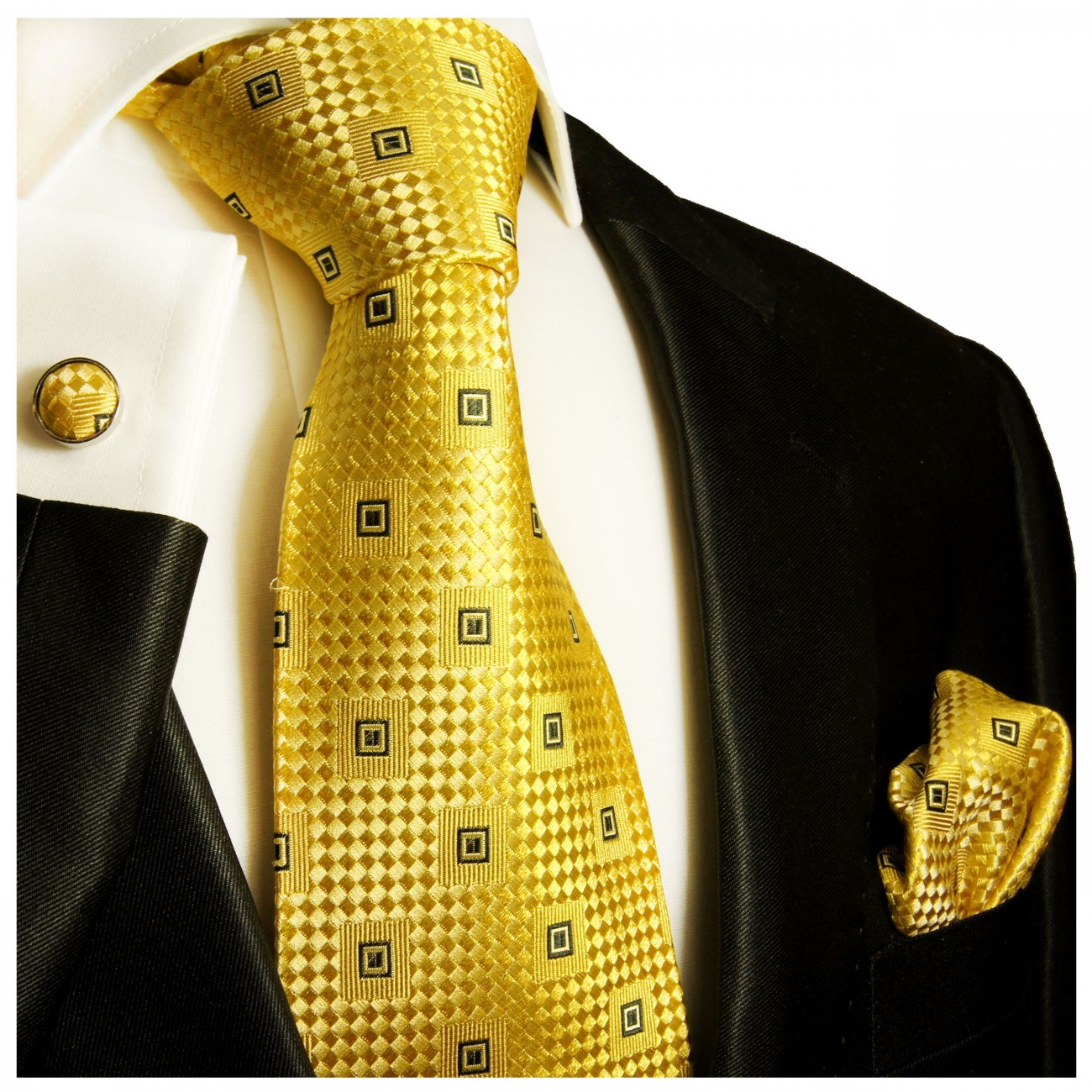 Extra lange Krawatte 165cm - Krawatte Überlänge - gold kariert