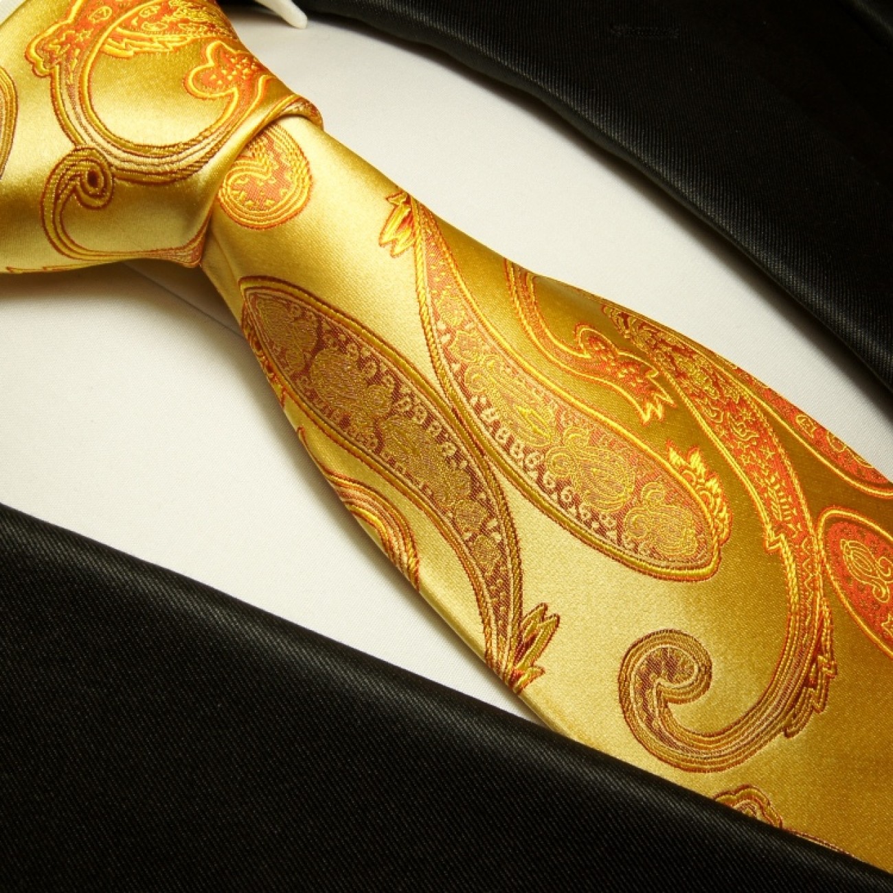 Extra lange Krawatte 165cm - Krawatte Überlänge - gold paisley