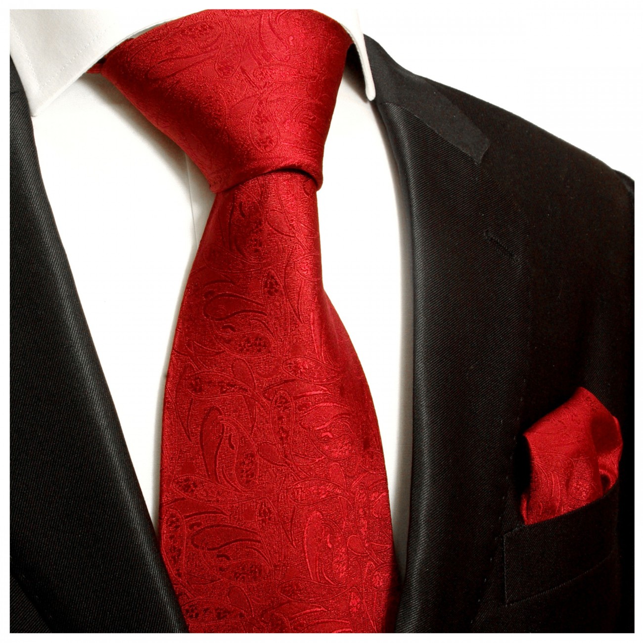 Krawatte rot uni paisley Seide mit Einstecktuch