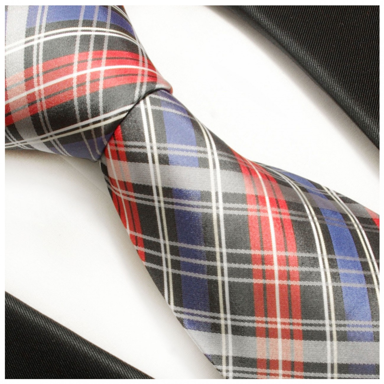 Extra lange Krawatte 165cm - Krawatte Überlänge - rot blau Schottenmuster
