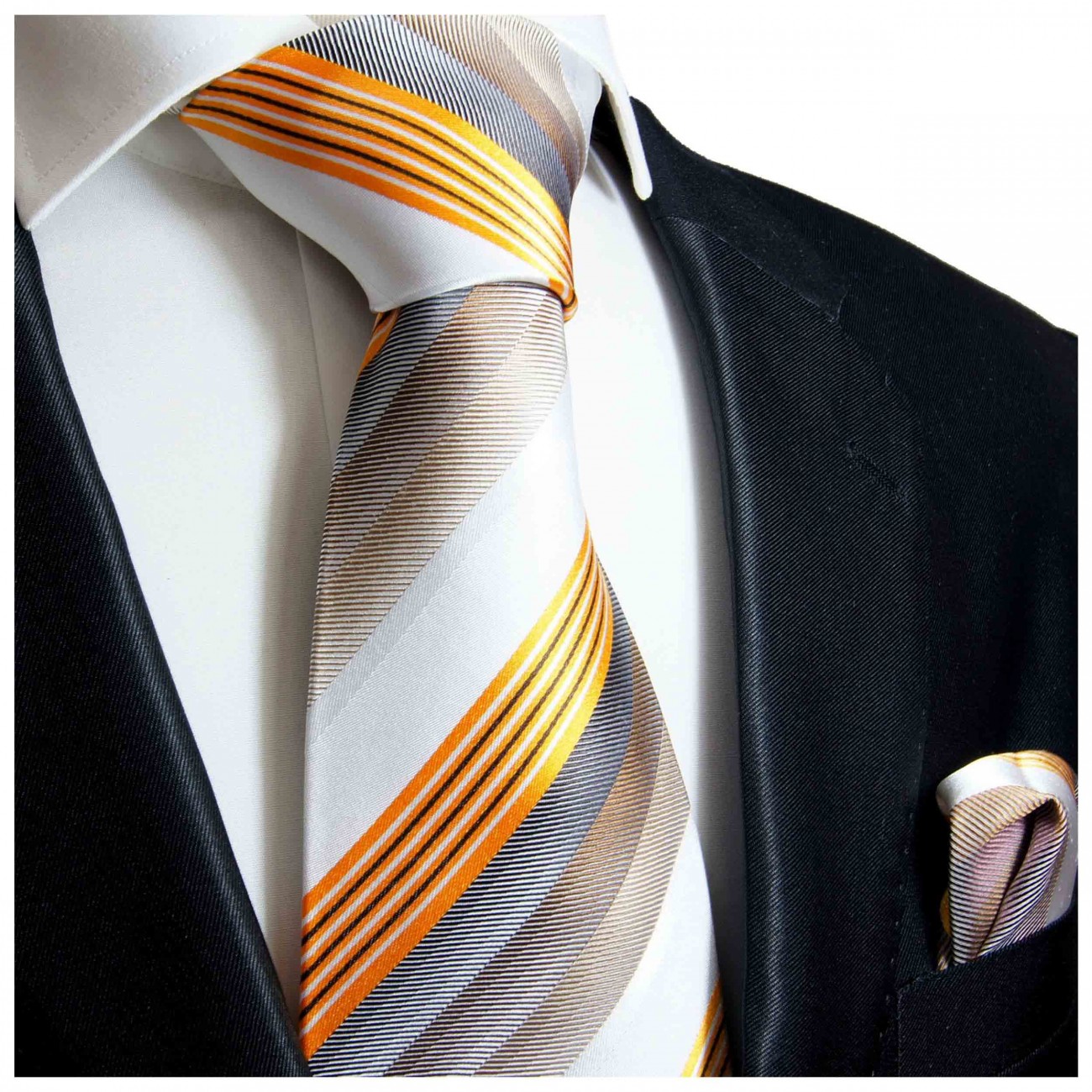 Krawatte gold grau mit Einstecktuch