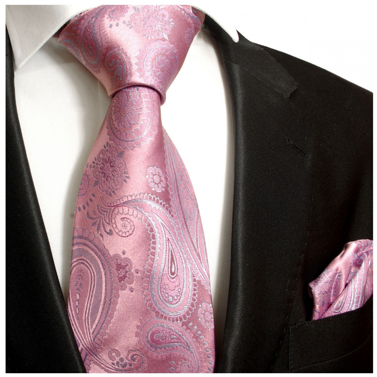 Krawatte pink blau paisley Seide mit Einstecktuch