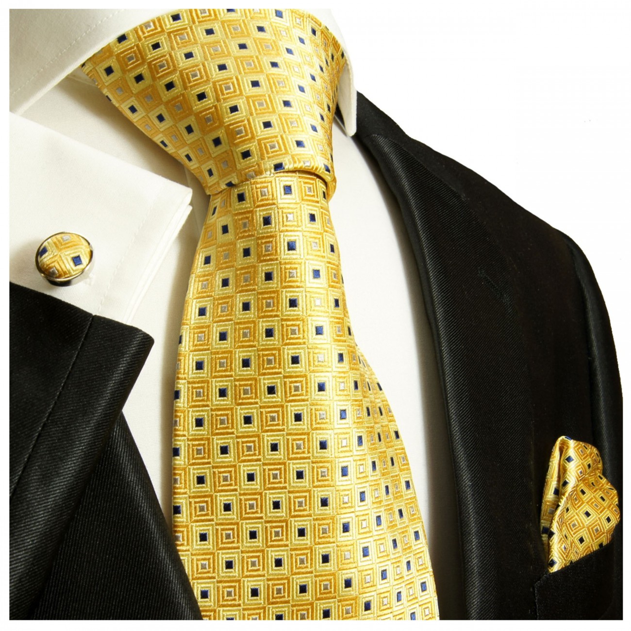 Extra lange Krawatte 165cm - Krawatte gelb gepunktet