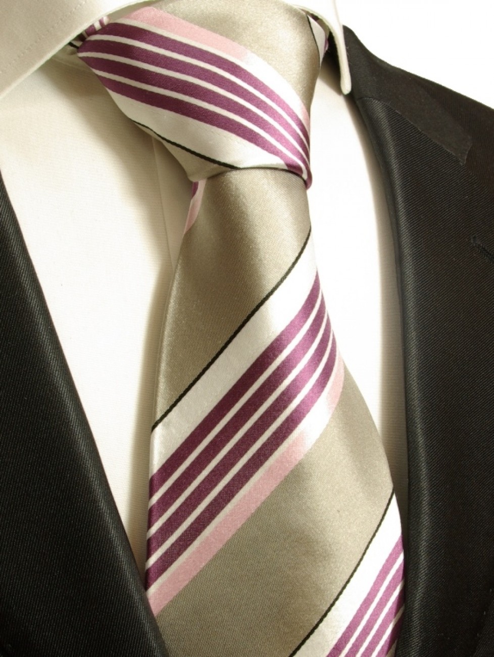 Extra lange Krawatte 165cm - Krawatte Überlänge - pink grau gestreift