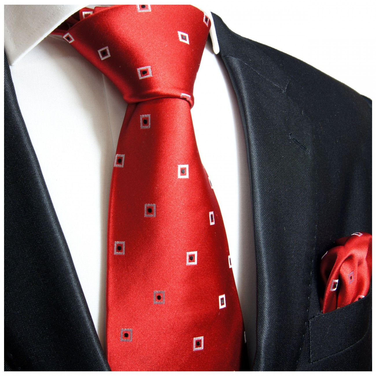 Krawatte rot kariert Seide mit Einstecktuch