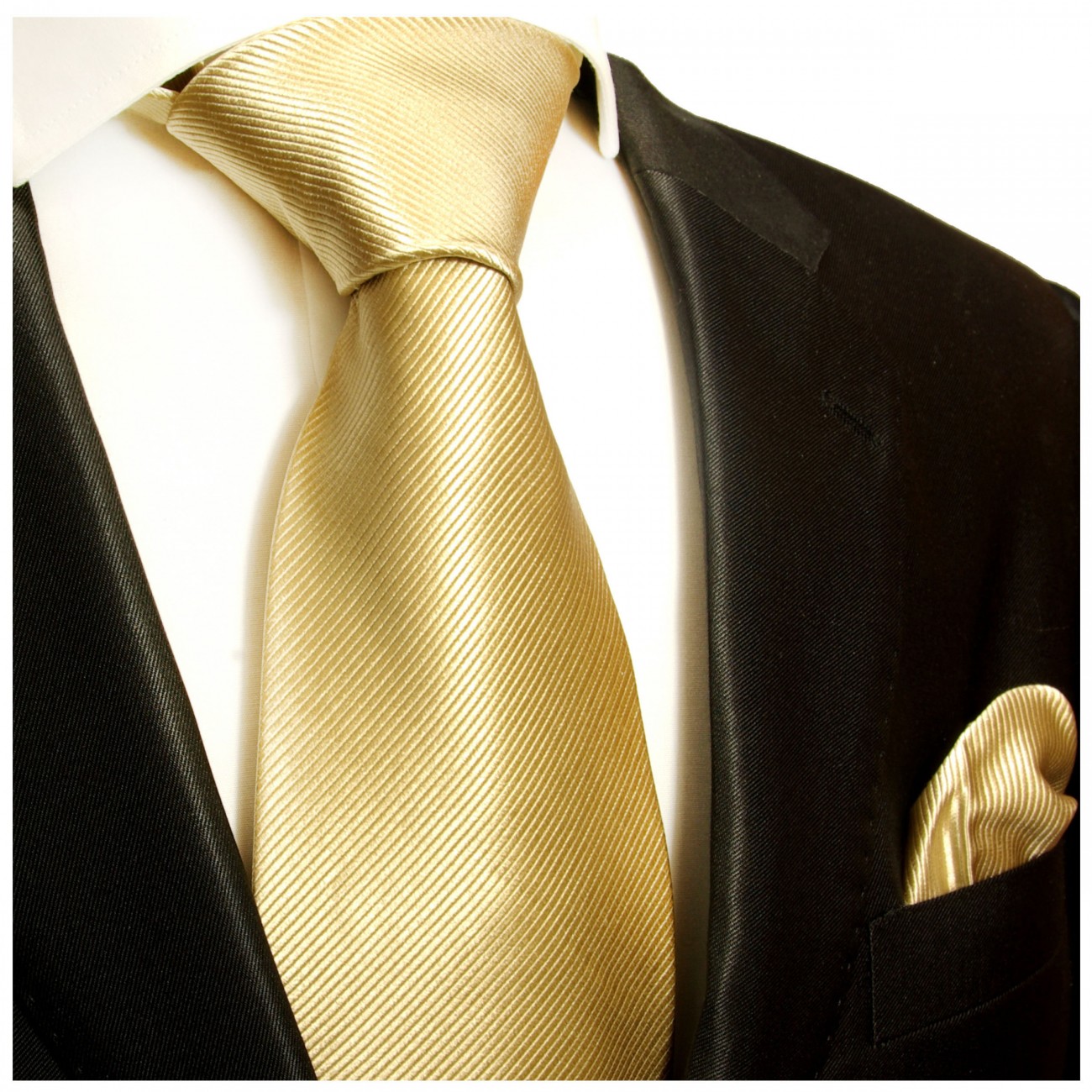 Krawatte gold braun uni mit Einstecktuch