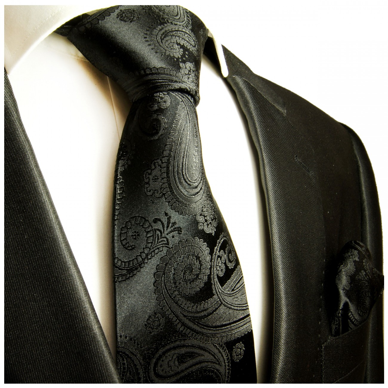 Krawatte schwarz uni paisley Seide mit Einstecktuch