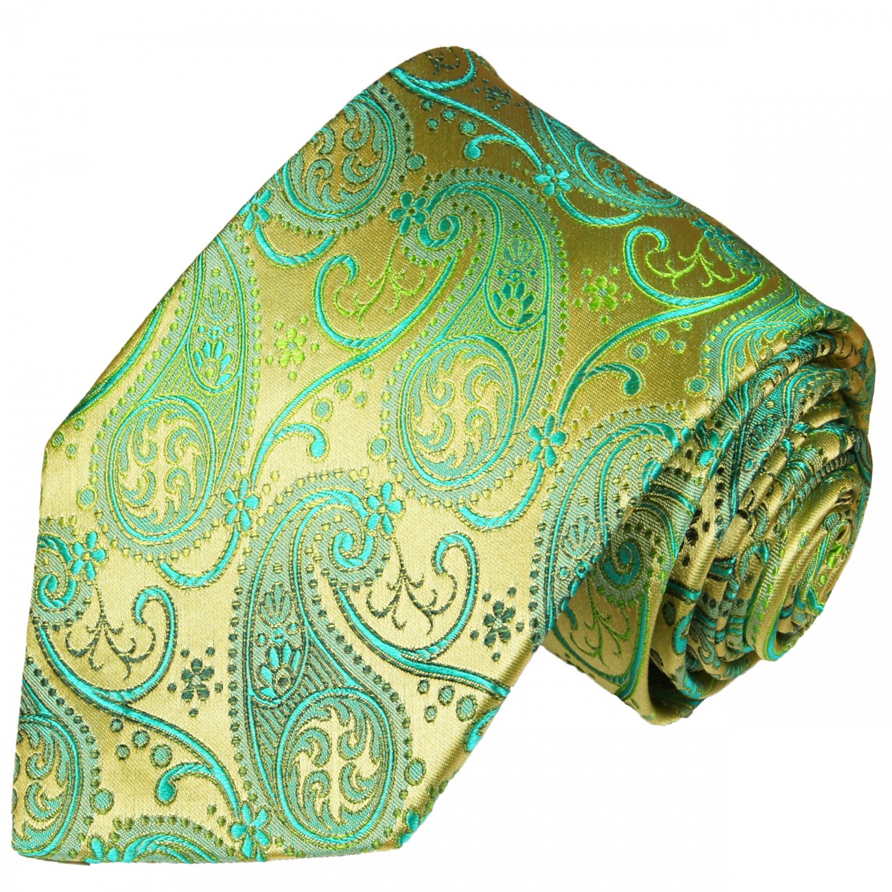 Extra lange Krawatte 165cm - Krawatte gold grün paisley