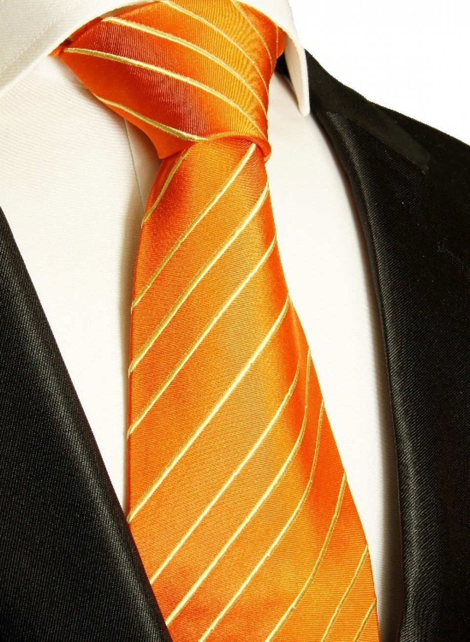 Extra lange Krawatte 165cm - Krawatte Überlänge - orange gestreift