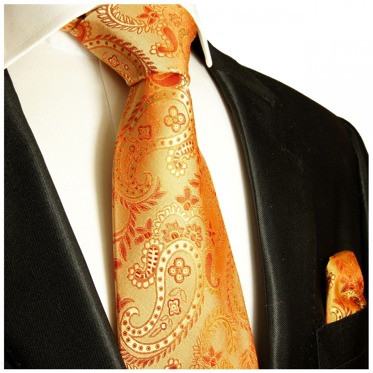 Krawatte orange paisley mit Einstecktuch