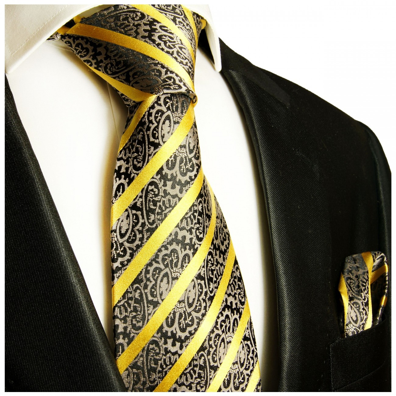Black gold necktie XL TIE 100% SILK by Paul Malone 931 - Paul Malone Shop