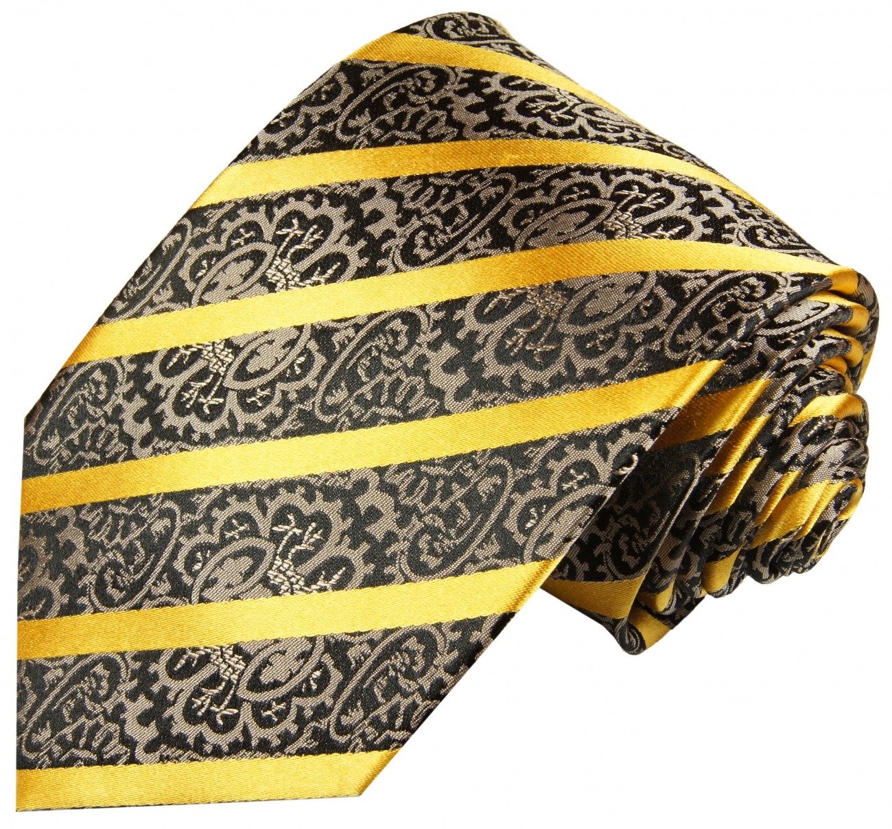 Extra lange Krawatte 165cm - Krawatte Überlänge - schwarz gold barock gestreift