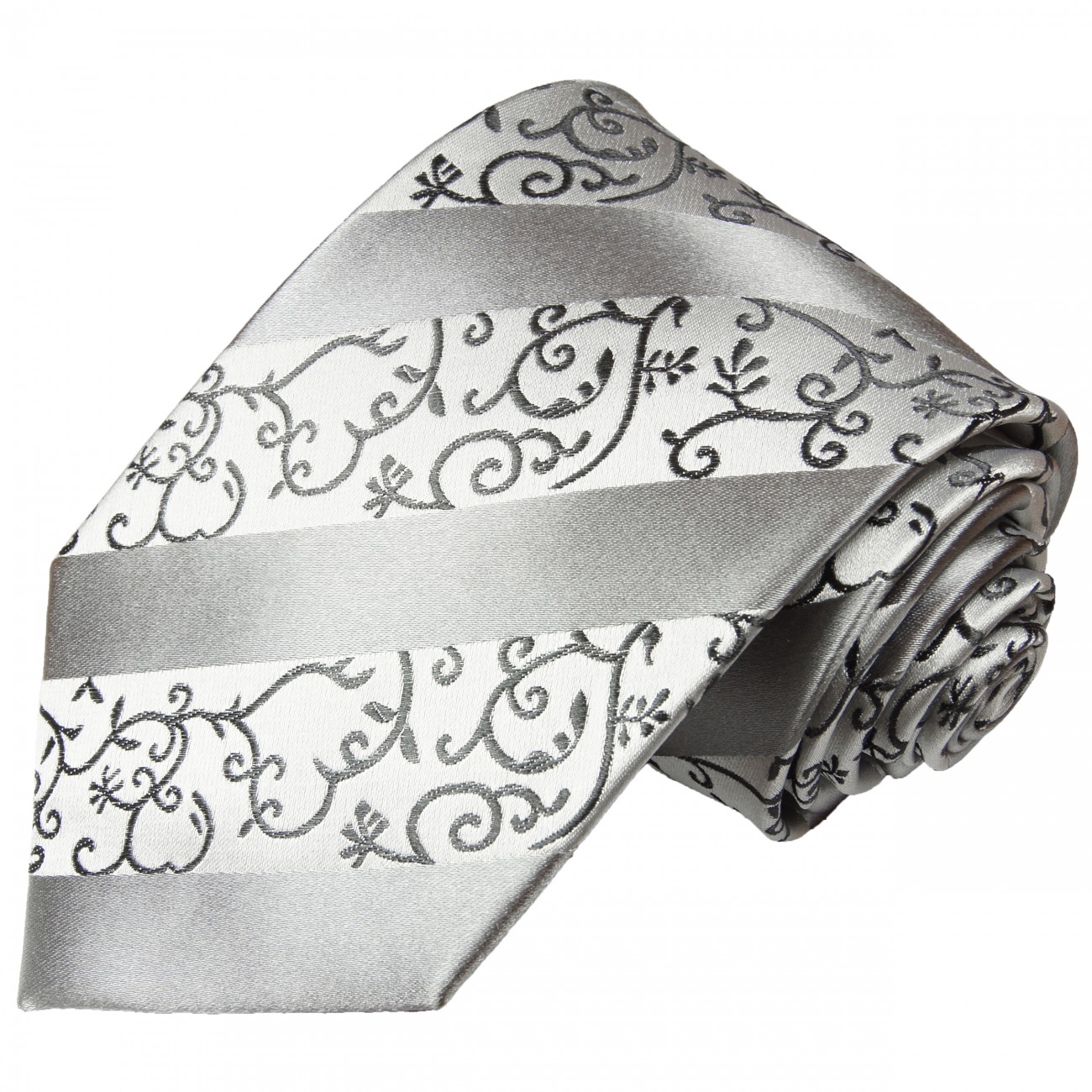 Extra lange Krawatte 165cm - Krawatte silber gestreift
